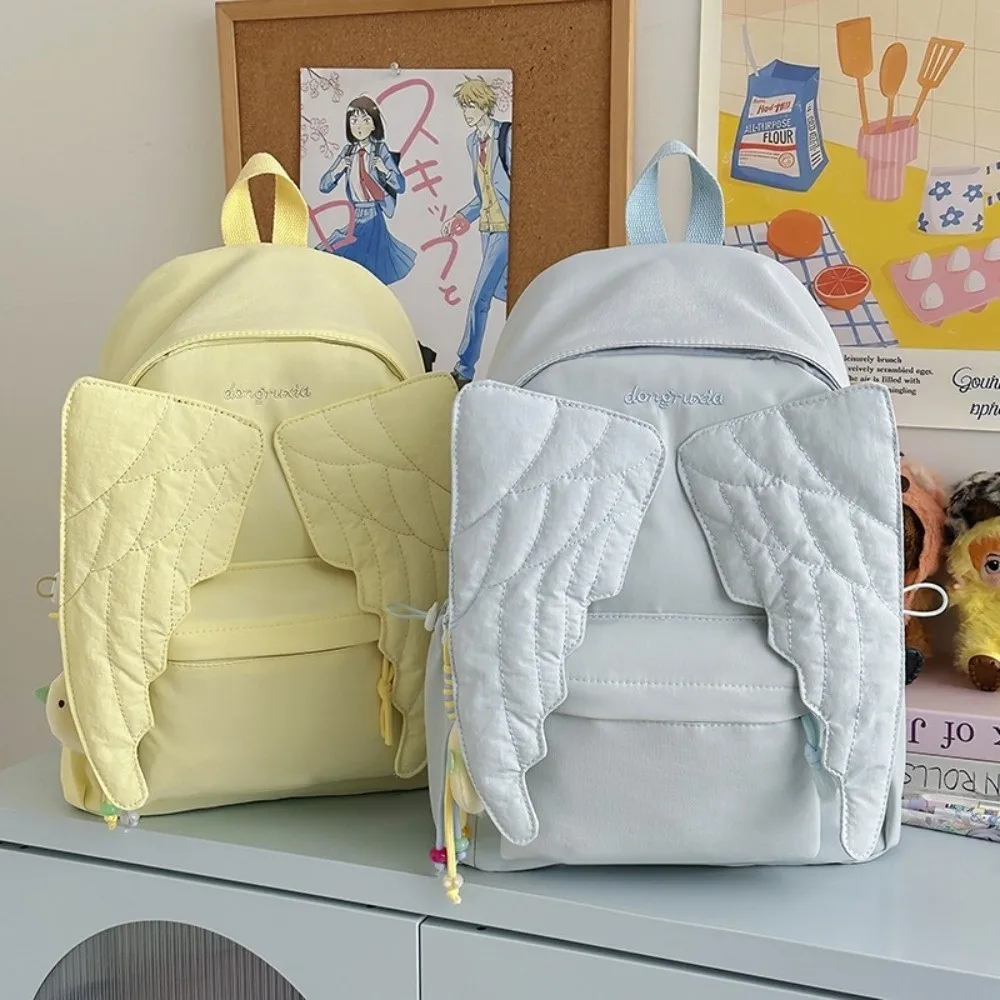 Versatile Angel Wing Backpack Solid Color Y2k Style Nylon Backpack Large Capacity Lightweight Canvas Backpack for Adults Student