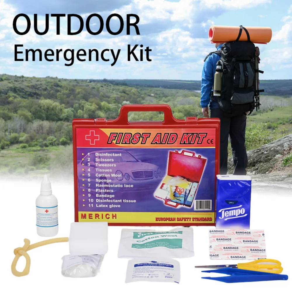 26Pcs Equipment Travel Supplies Survival First Aid Kit Emergency Trauma Bag Basic Outdoor Essentials for Camping Hiking