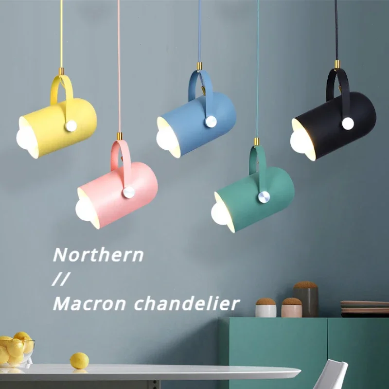 

Nordic Pendant Light Macaron Lampshade Leather Industrial LED Lamp Chandeliers for Living Room Decor Home Clothing Store Bedroom