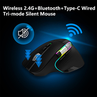 2.4G + Bluetooth + Type-C Wired Wireless Tri-mode Mute Mouse RGB  Light Ergonomic Rechargeable Mice For Laptop PC Notebook Ipad
