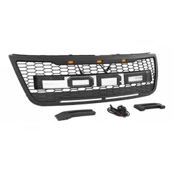 High Quality Matte Black Front Grille for 2012-2015 Ford Explorer Racing Grills with LED Upgrade F-150 Raptor Style