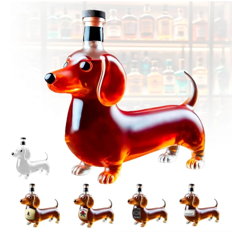 Dachshund Dog Whiskey Bottle,3D Funny Glass Dachshund Whiskey Bottle, Dog Decanter Wine Container for Whiskey Lovers Dogs Lovers