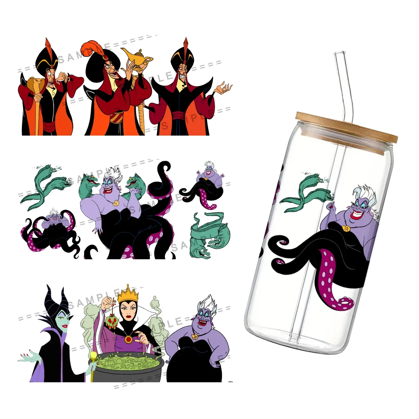 Disney Villains For Libbey 16oz Can Glass UV DTF Coffee Can Wrap Libbey Glass Wrap Villains