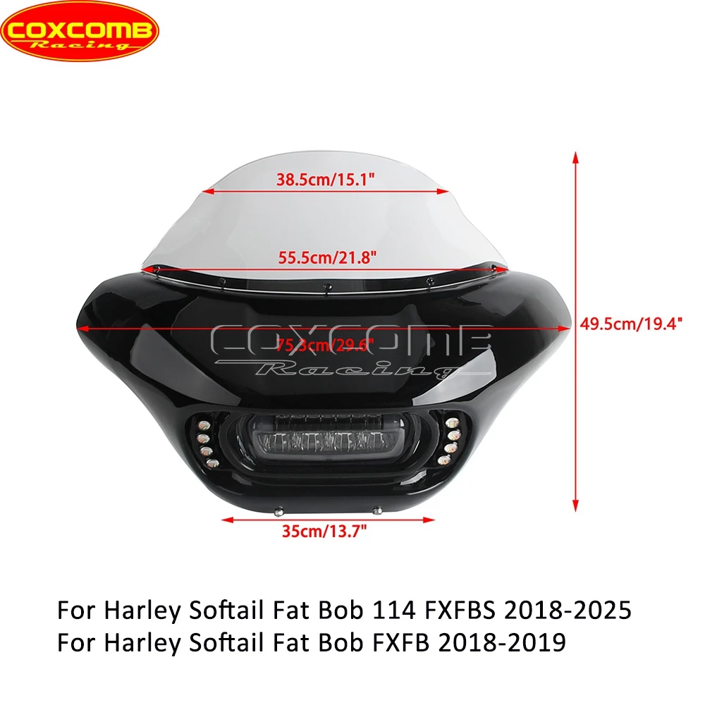 Headlight Headlamp Fairing For Harley Softail M8 Fat Bob FXFB FXFBS 2018-2025 Motorcycle Light Cowl Cover Batwing Outer Fairing