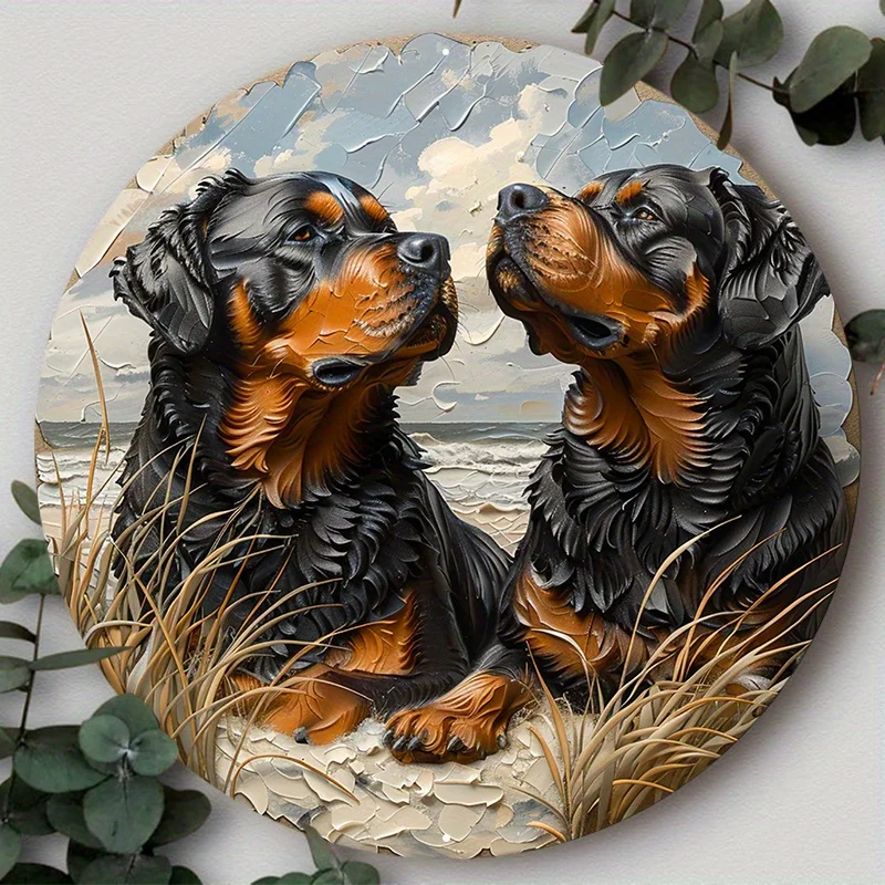 Aluminum Metal Sign 2D Flat Circular Wreath Logo, Tavern Club Home Scene Decoration, Rottweiler, Suitable For Various Scenarios