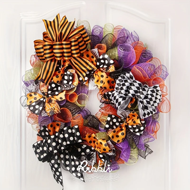 5-Yard-Lot – orangefarbenes und schwarzes gepunktetes Band mit Kabelkante – stabile Hängedekorationen für Halloween, Weihnachten, Thanksgiving