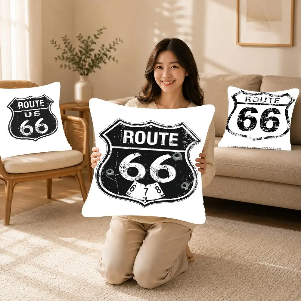 Theme Travel Route 66 Cushion Cover Bedroom bed reading backrest cushion Festive plush holiday Soft plush throw