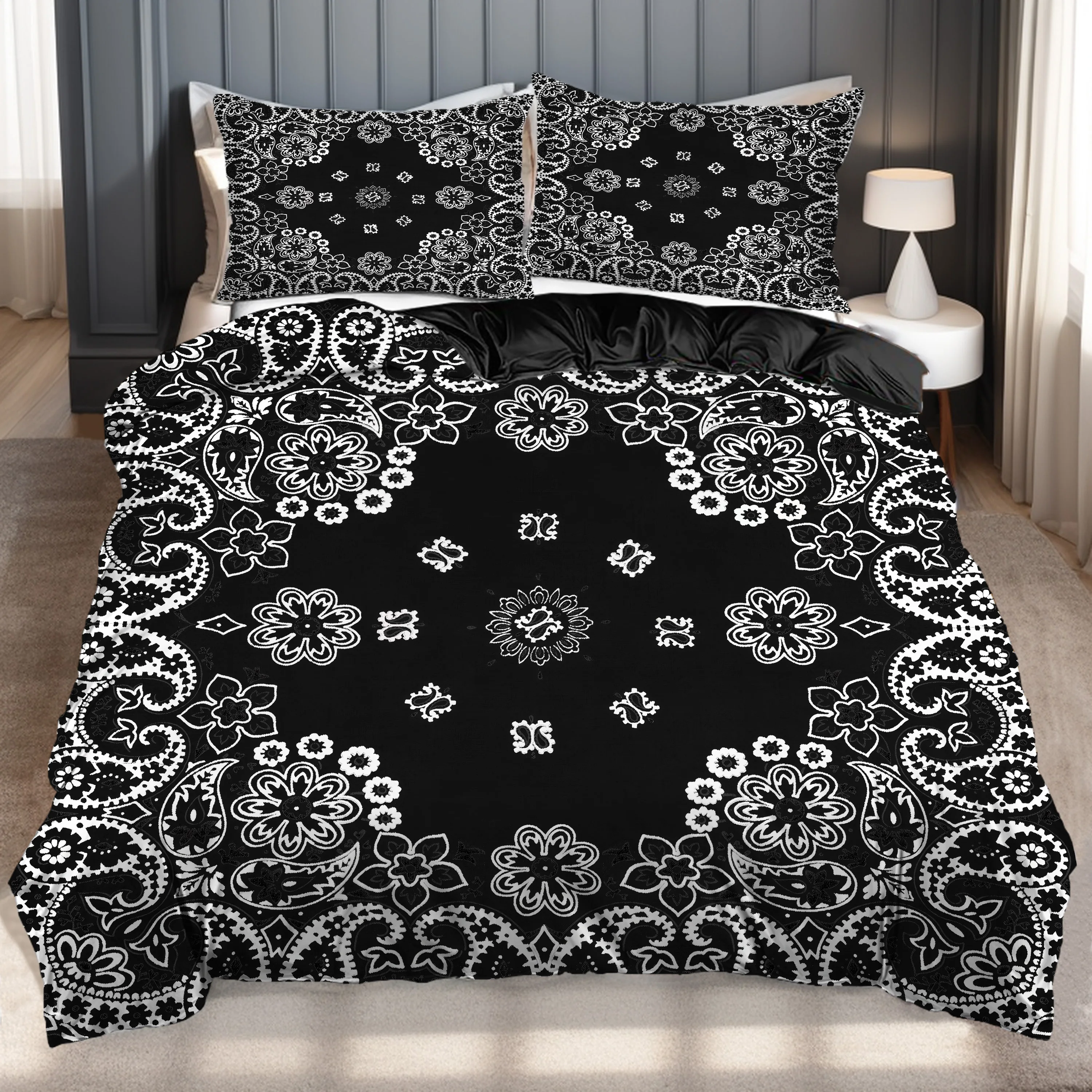 

Classic Black Paisley Art Flower 3D Printed Quilt cover Vintage Bedding Cover Home Polyester Textiles Duvet Cover Pillowcase
