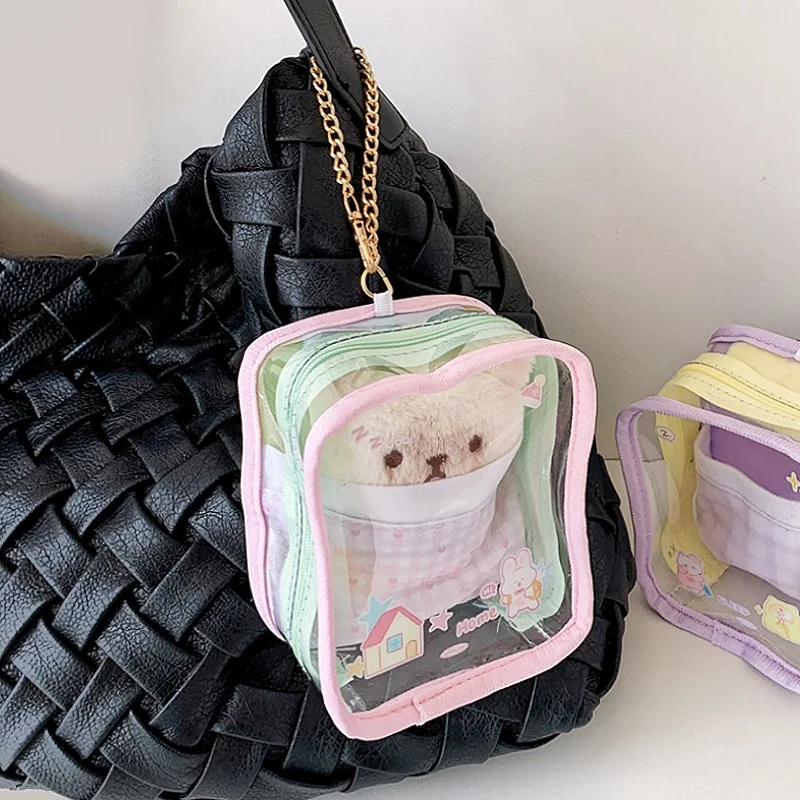 Sleep Bear 10cm PVC Plushie Display ItaBag, Kawaii Portable Storage Pouch with Window, for Anime Kpop Merch Decor&shooting Prop