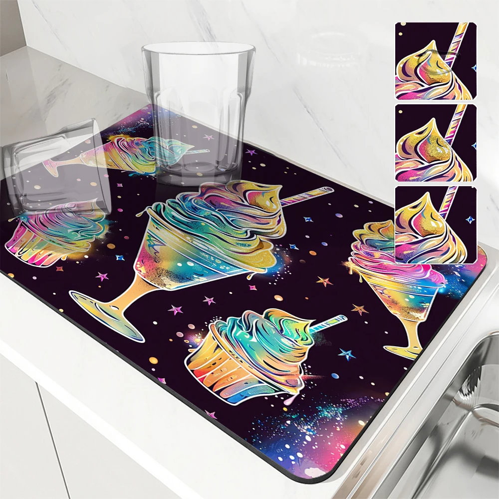 

Large Kitchen Absorbent Mat Ice Cream Cone Antiskid Draining Coffee Dish Drying Mat Quick Bathroom Drain Pad Tableware Mat