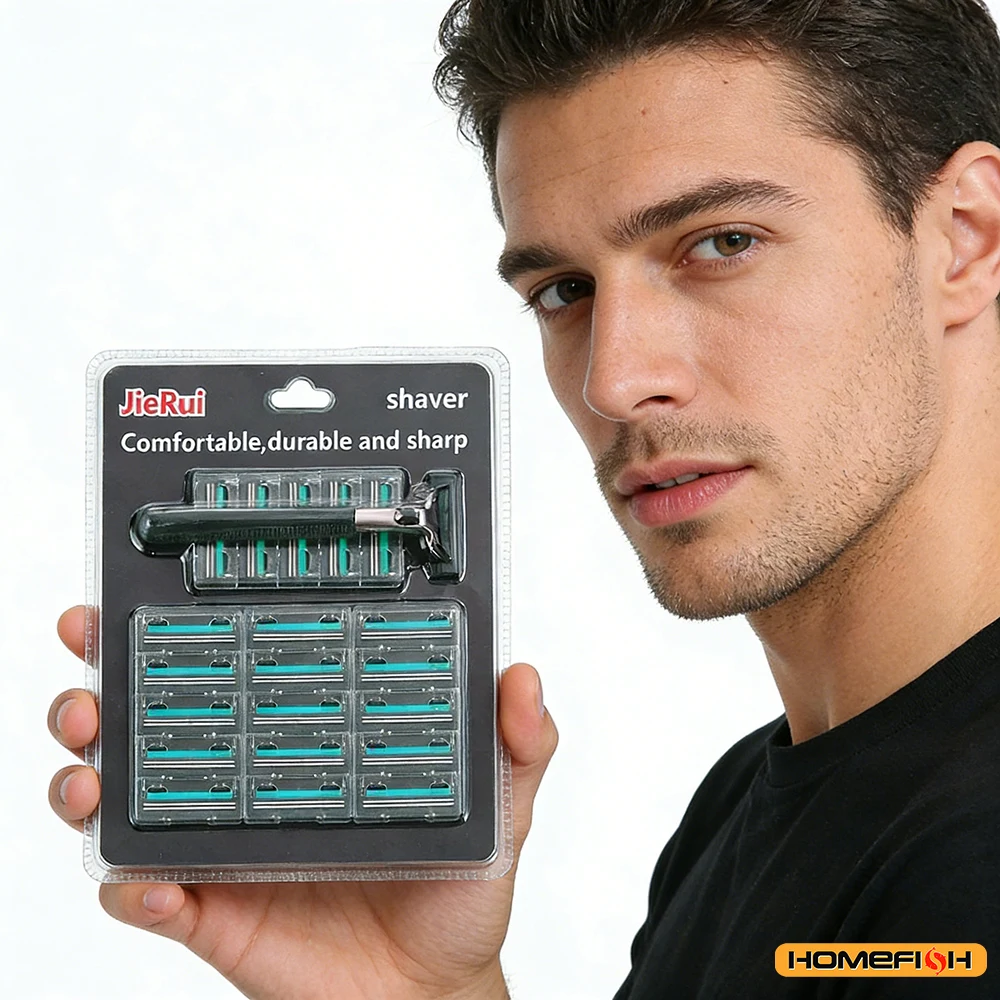 

Набор бритв с двойным лезвием, без пластиковой упаковки, с возможностью многократной замены, прочная многоразовая бритва с 20 долговечными лезвиями