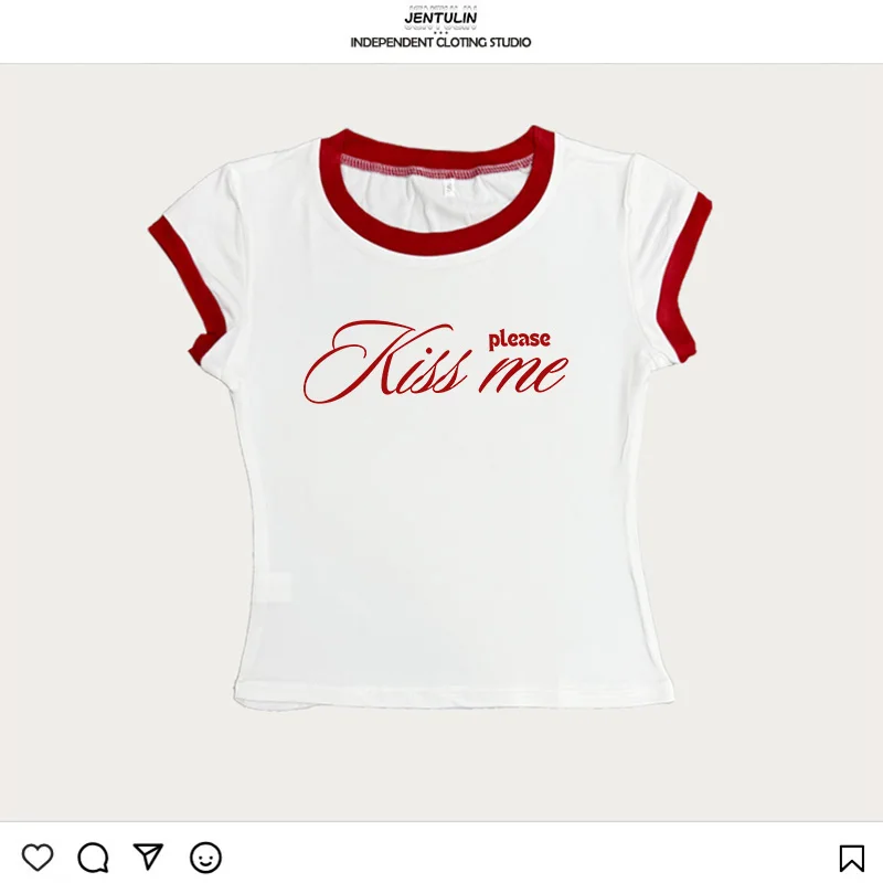 Top estético de los años 2000 para mujer, camisetas con gráficos góticos Punk, Top corto ajustado Harajuku Y2k, ropa informal de manga corta, ropa Popular de Corea