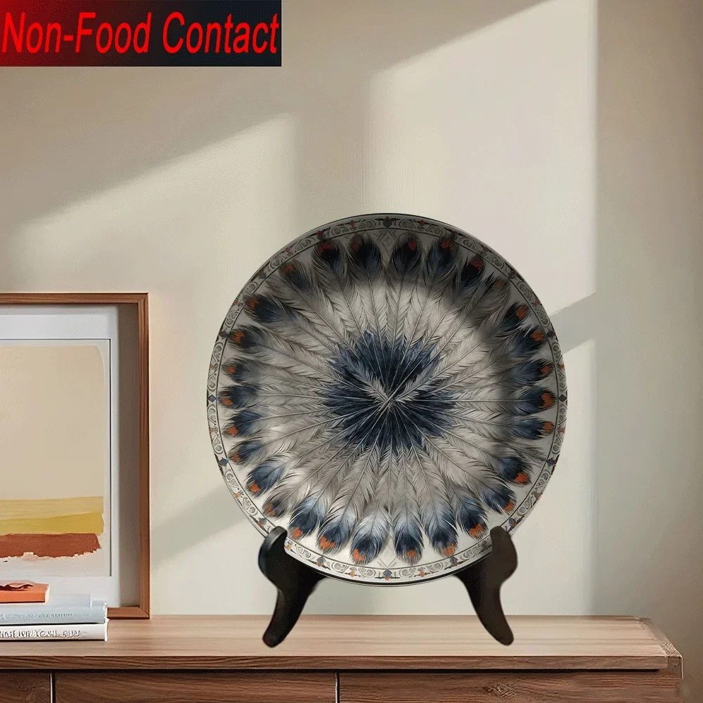 1pc Elegant Peacock Design Ceramic Decorative Plate - Non-Food Contact Safe, Hand-Painted Style Round Tabletop Decor for Home,