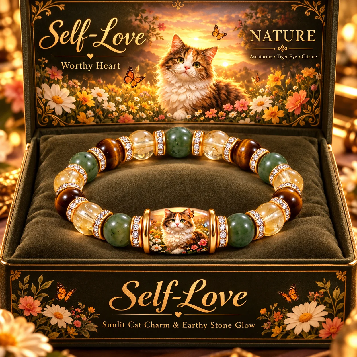 1pc Sunshine Garden Cat unisex bracelet, tiger eye stone natural stone elastic bracelet, spiritual gift jewelry (no box)