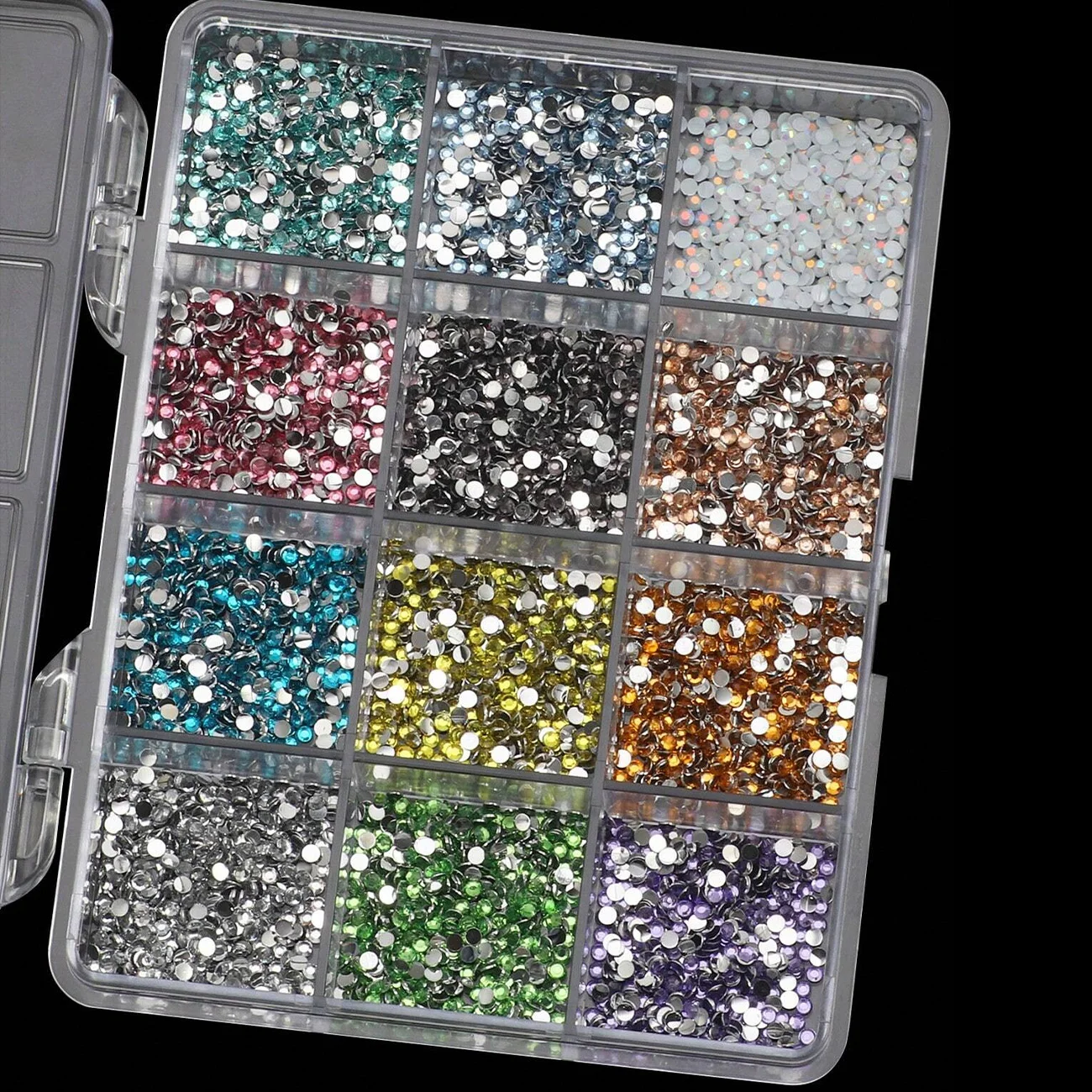 6000PCS 12 Colors Flatback Resin Rhinestones for Nail Art with Wax Pencil, Multicolor AB 2mm Nail Gems and 3D Nail Charms view 2