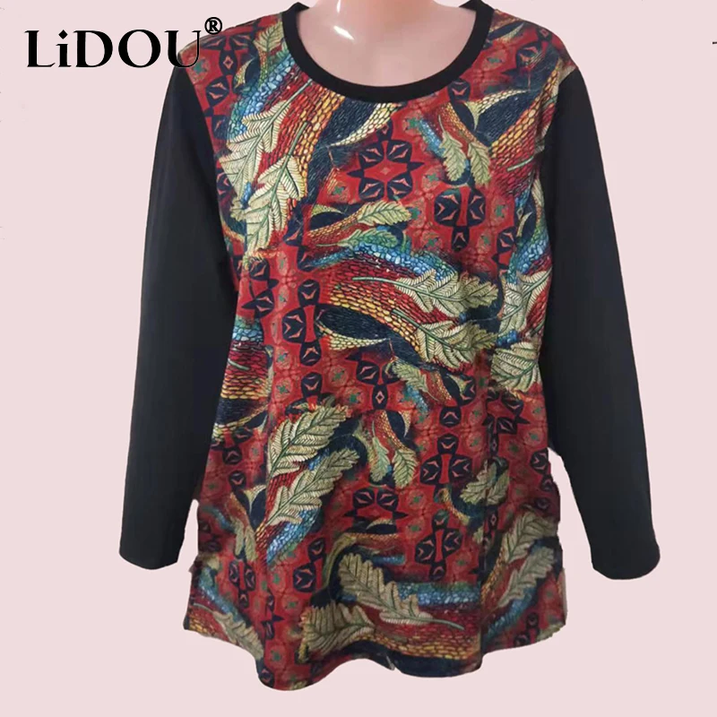 Spring Autumn Casual Fashion Loose Lady Shirt Round Neck Long-sleeved Vintage Top Women Aesthetic Chic All Match Female Clothes