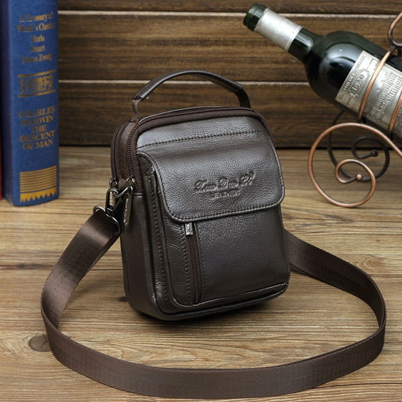 

Men Shoulder Messenger Cross body Bag Genuine Leather Mini Handbag Pouch Fashion Retro Male Belt Hip Bum Fanny Waist Pack Bags