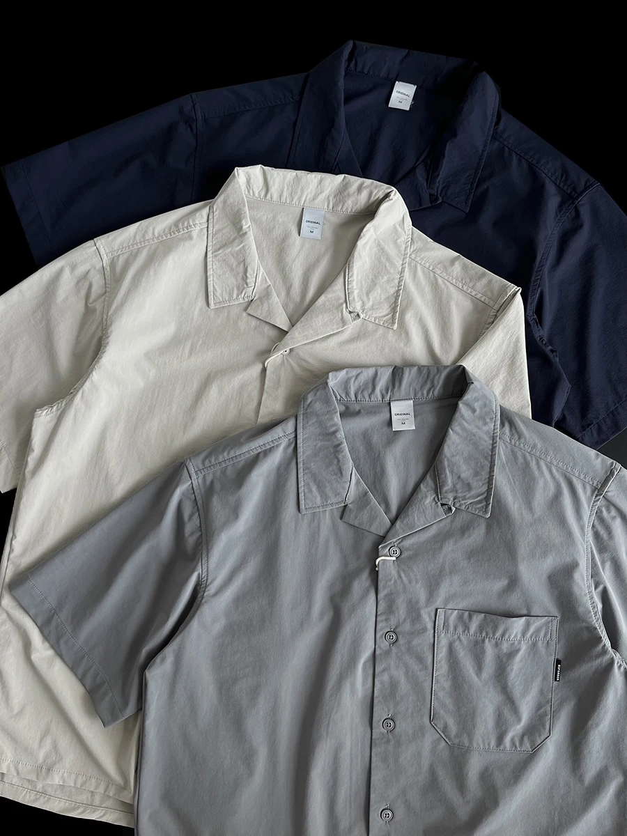 

Summer Thin Qui Dry Anti-Wrinkle Loose Fit ort Sve irt Retro Sle Functional Workwear Japanese Sle Faion Brand