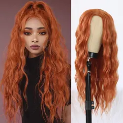 Ginger Wig Lace Front Wig Orange Loose Wave Wig Orange Curly Wigs for Women Ginger Long Wavy Wig Heat Resistant Synthetic Wig