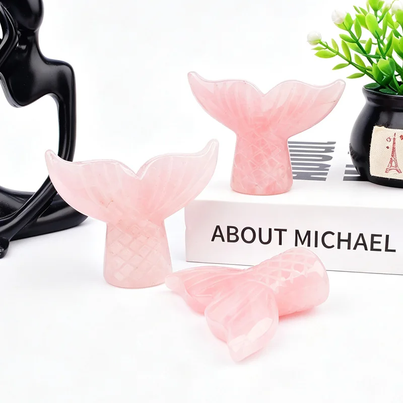 Polished Rose Quartz Mermaid Tail Crystal Natural Crystal Carving Reiki Meditation Healing Stone Home Tabletop Decor