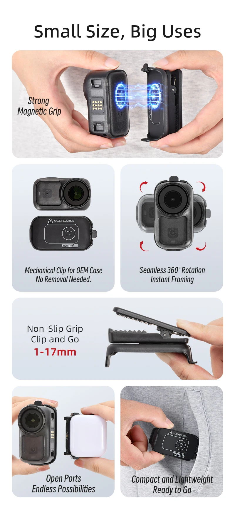 Magnetischer Rucksack-Clip-Halter für DJI OSMO NANO, Schnellverschluss-Anti-Shake-Clip, unterstützt DJI Original-Schutzhüllen – Detail 3