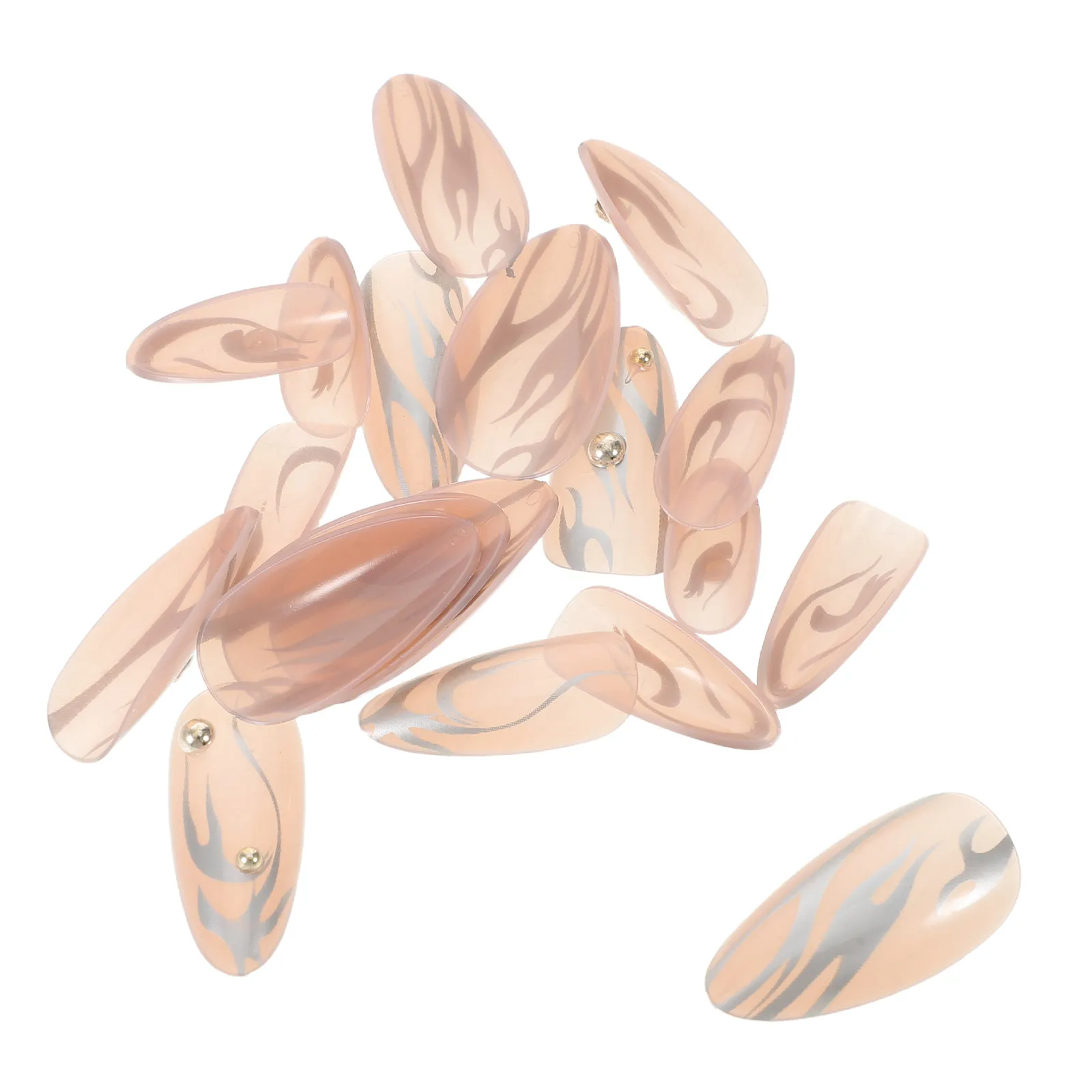 

24Pcs Fake Nails with Silver Fire Graphic Rivet Details Full Cover Reusable Press on Nails for Women Trendy Punk Rock Manicure