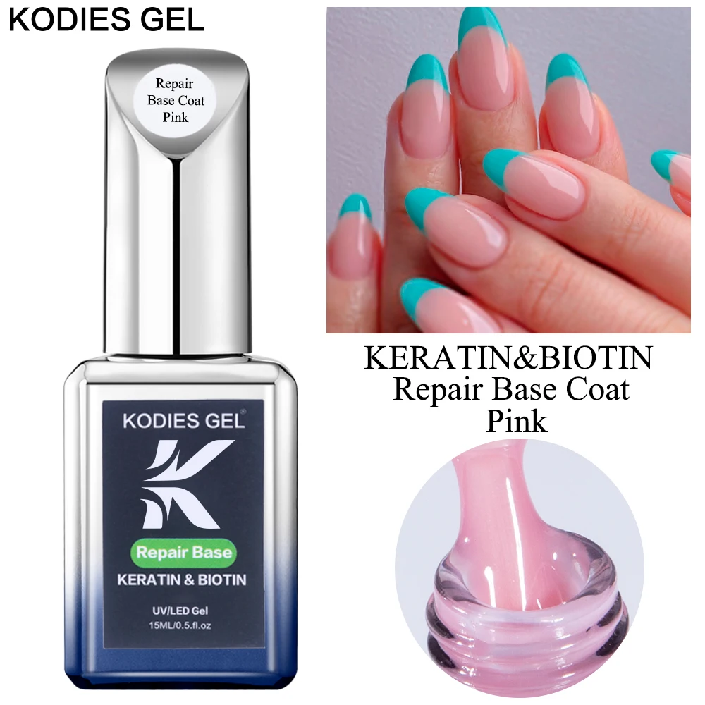 KODIES GEL Repair Base Coat Pink Base Gel Nail Polish Semi Peramanent UV Hybrid Varnish Keratin Biotion for Strengthener Nails