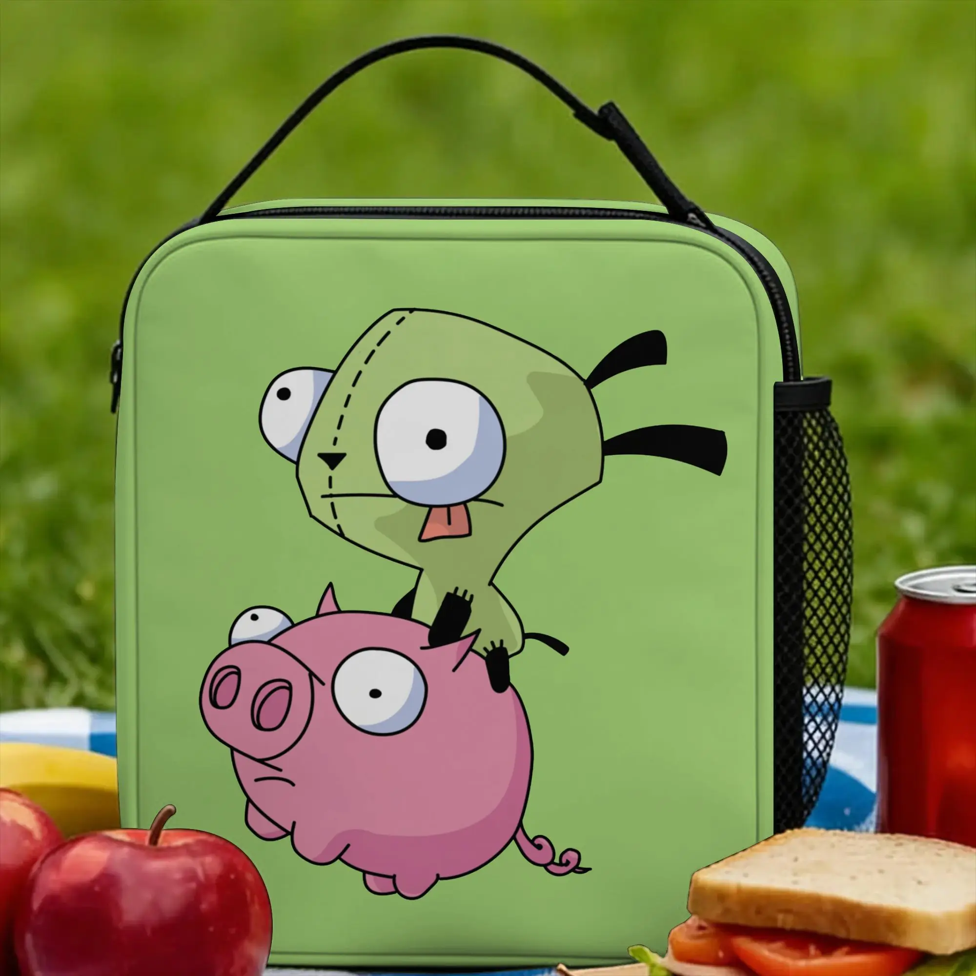 Invaders Zims Insulated Lunch Bag Portable Gir Riding Pig Lunch Container Thermal Bag Tote Lunch Box Travel Food Handbags