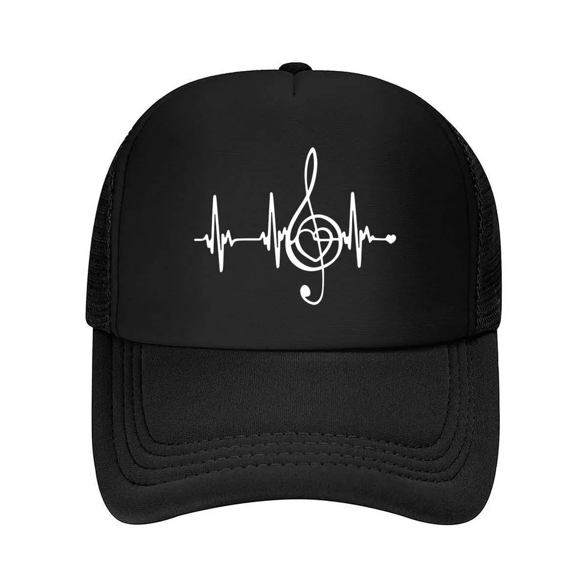 Heartbeat Note Print Baseball Cap - Black Casual Outdoor Fishing & Travel Hat with , Machine Washabl 2026 Mesh Baseball Cap