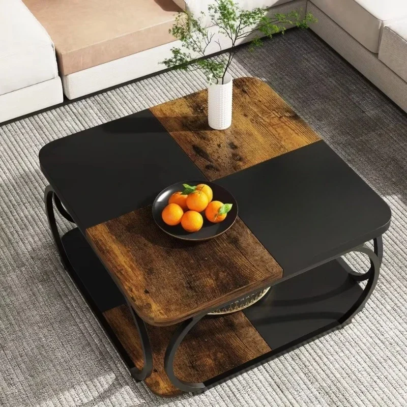 

Square convertible coffee table 40 inch double side table, farmhouse style wooden storage rack, heavy duty curved corner table