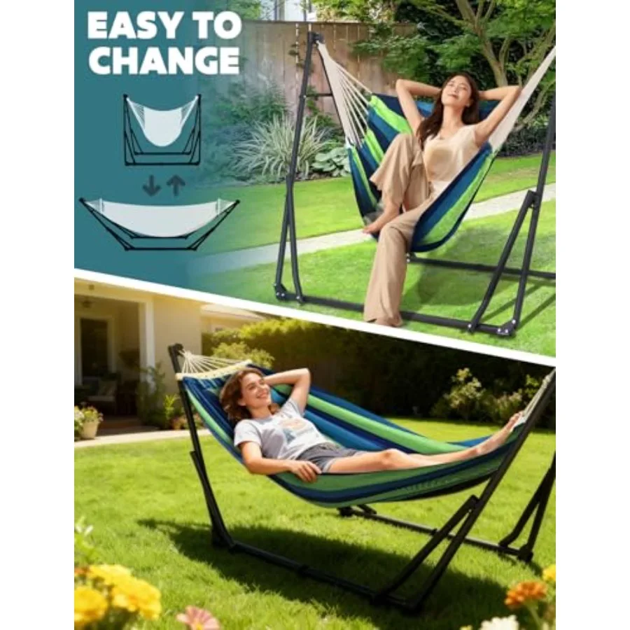 2 in 1 Hammock and Swinging Chair with Collapsible Steel Stand Carrying Case Portable Adjustable Easy Set Up for Outdoor Indoor