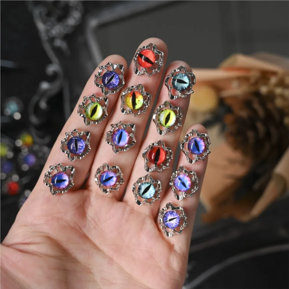 10Pcs 3D Halloween Evil Eye Design Nail Charm Punk Style Mixed Color Eyes Rhinestones Gems Glitter Acrylic DIY Shinning Jewelry