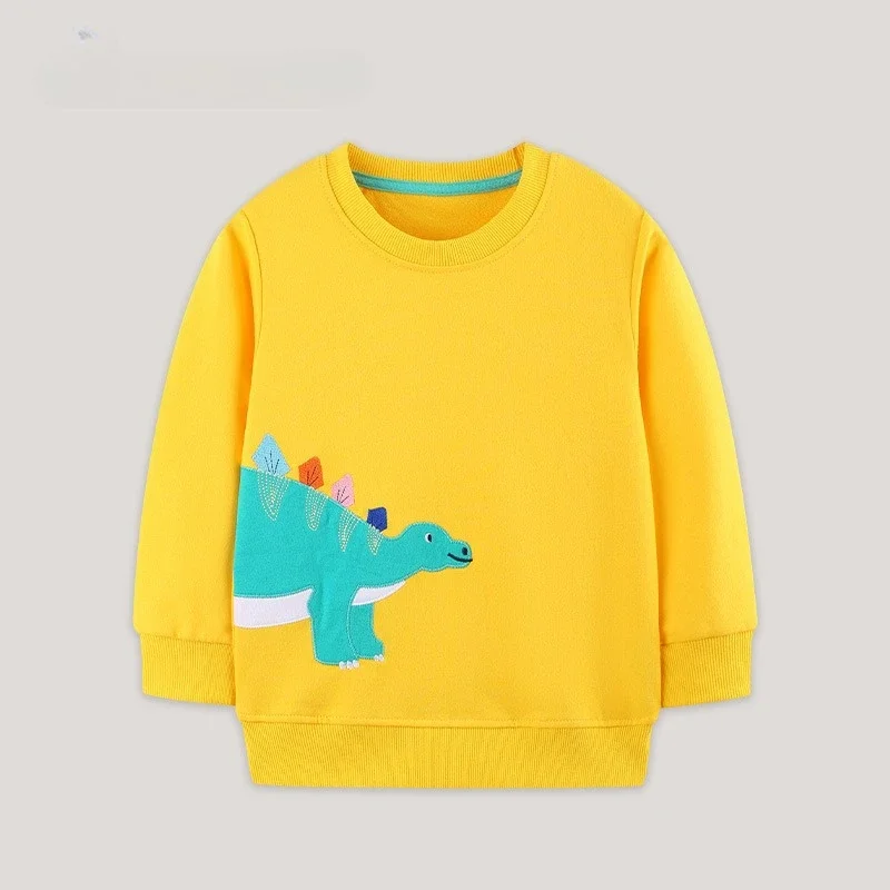 Boys Pullover Tops 100% Cotton Dinosaur Applique Hoodies Sweatshirts Toddler Kids Crew Neck Long Sleeve Casual Clothes