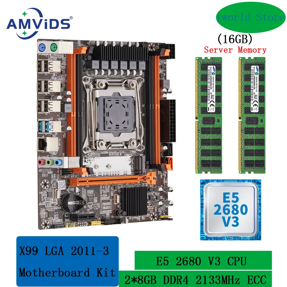 

Kit Xeon X99 Motherboard with E5 2680 V3 and 16GB(2*8GB) DDR4 2133MHz RECC Memory LGA 2011 V3 Combo Set SATA3.0 USB3.0 M.2 NVME