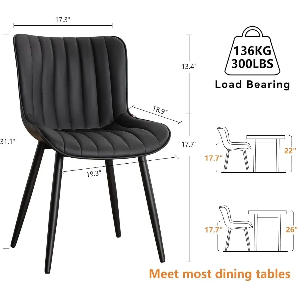 Black Dining Chairs Set of 2 Upholstered Mid Century Modern Kitchen Dinning Room Chair Armless Faux Leather Accent Chairs