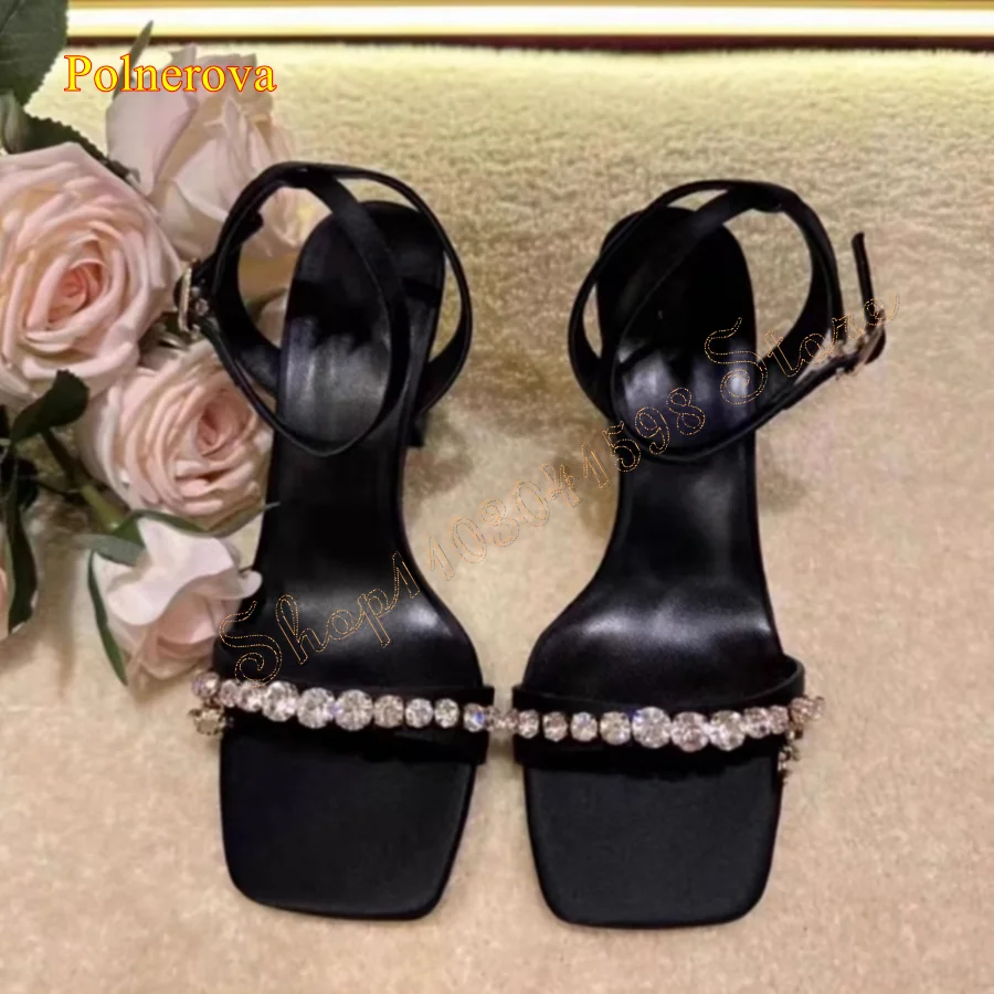 

Flat Toe Tapered Heel Sandals BlingBling Crystal Buckle Women's Shoes Wedding Party HIgh Heel Shoes 2024 New Zapatos Para Mujere