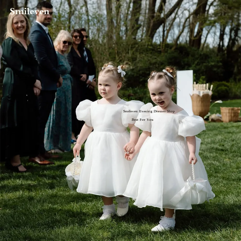 

Smileven белое платье с цветочным узором для девочек 5–16 лет с пышными рукавами до щиколотки, вечерние платья для причастия с 3D цветами, платья для niñas по индивидуальному заказу