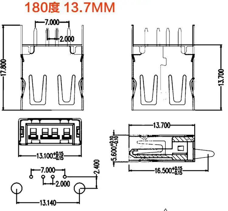 10 Stück Typ A USB-Buchse 2.0 Anschlusskopf 180-Grad-Winkelstecker Vertikaler Gerader Stecker – Detail 1