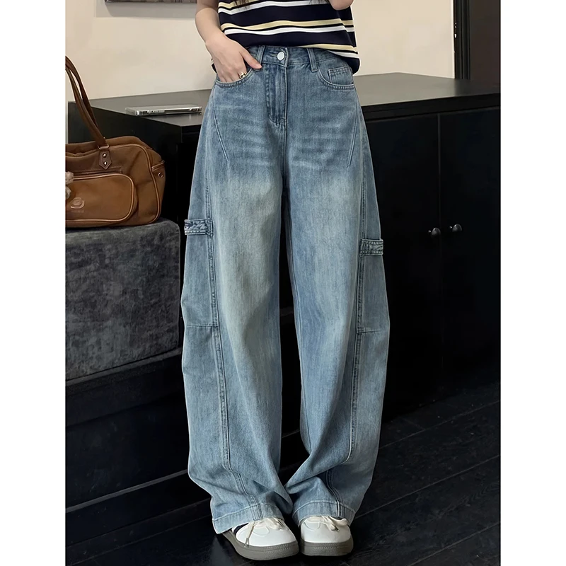 

Harlan Dad Jeans Wide Leg High Waist Extended Length Denim Ladies Loose Fit No Stretch Comfortable Women's Trousers