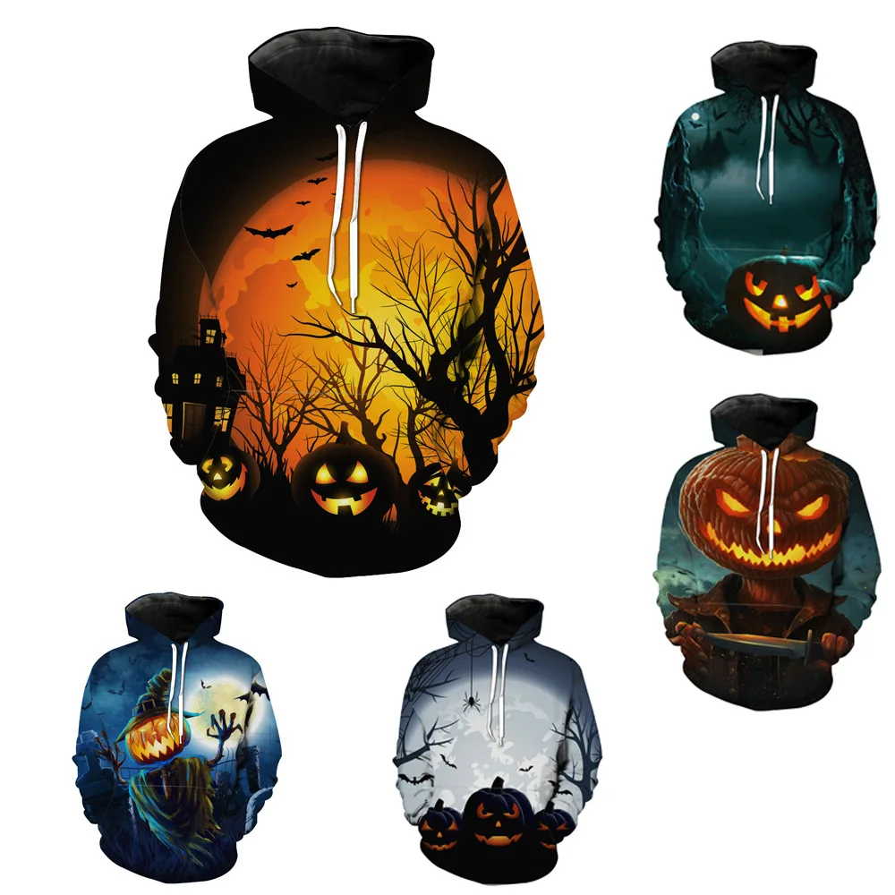 

Trendy Halloween Theme Thrilling Pumpkin Lantern Graphic 3D Printed Polyester Hoodies For Men Autumn Casual Harajuku Sweatshirt
