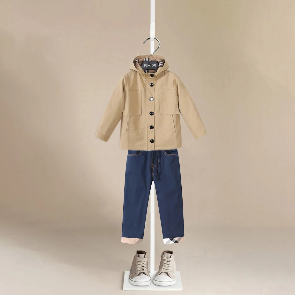 Spring Autumn Children  Trench Hooded Coats for Boy Fashion Kids Windbreaker Boy Jacket +jeans Pants Teenager Boy Outerwear Suit