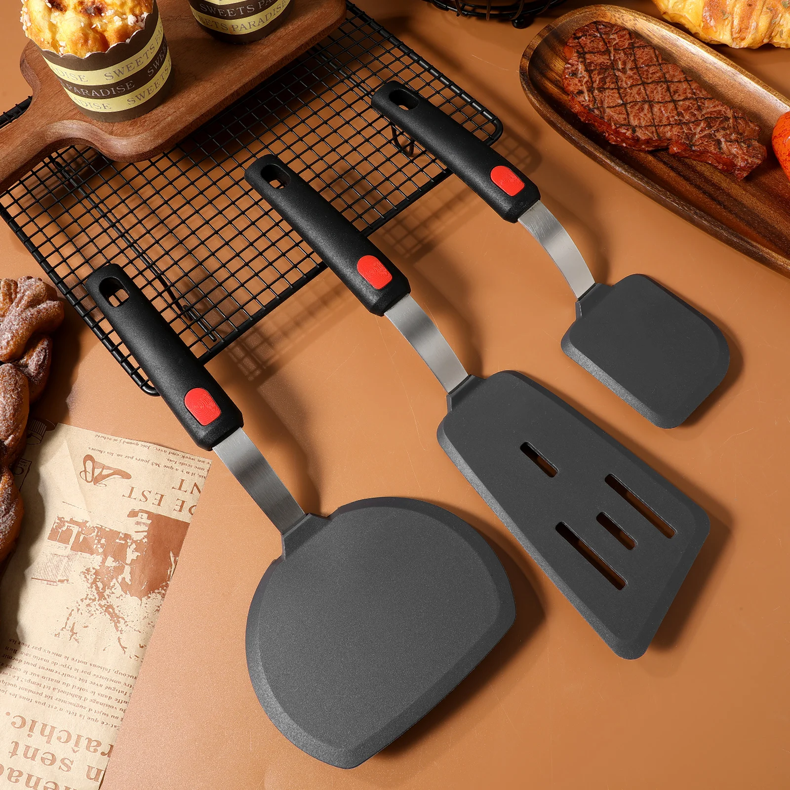 

1 set Silicone Spatula Set Nonstick Fry Pan Friendly Heat Resistant Kitchen Utensils Ergonomic Grip Cooking Tools Stirring
