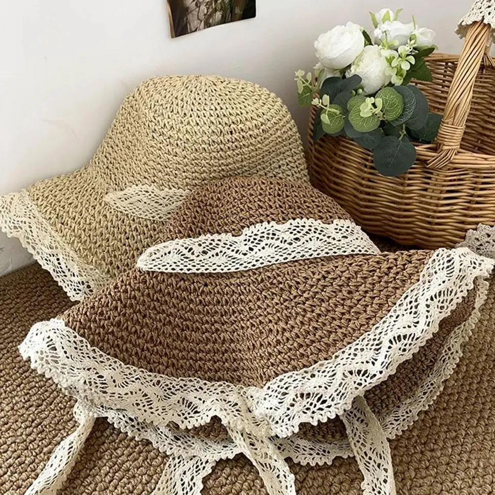 Women Summer Beach Sun Hat Women Wide Brim Summer Hat Portable Foldable Design Elegant Straw Hats for Pool Park Vacation Camping