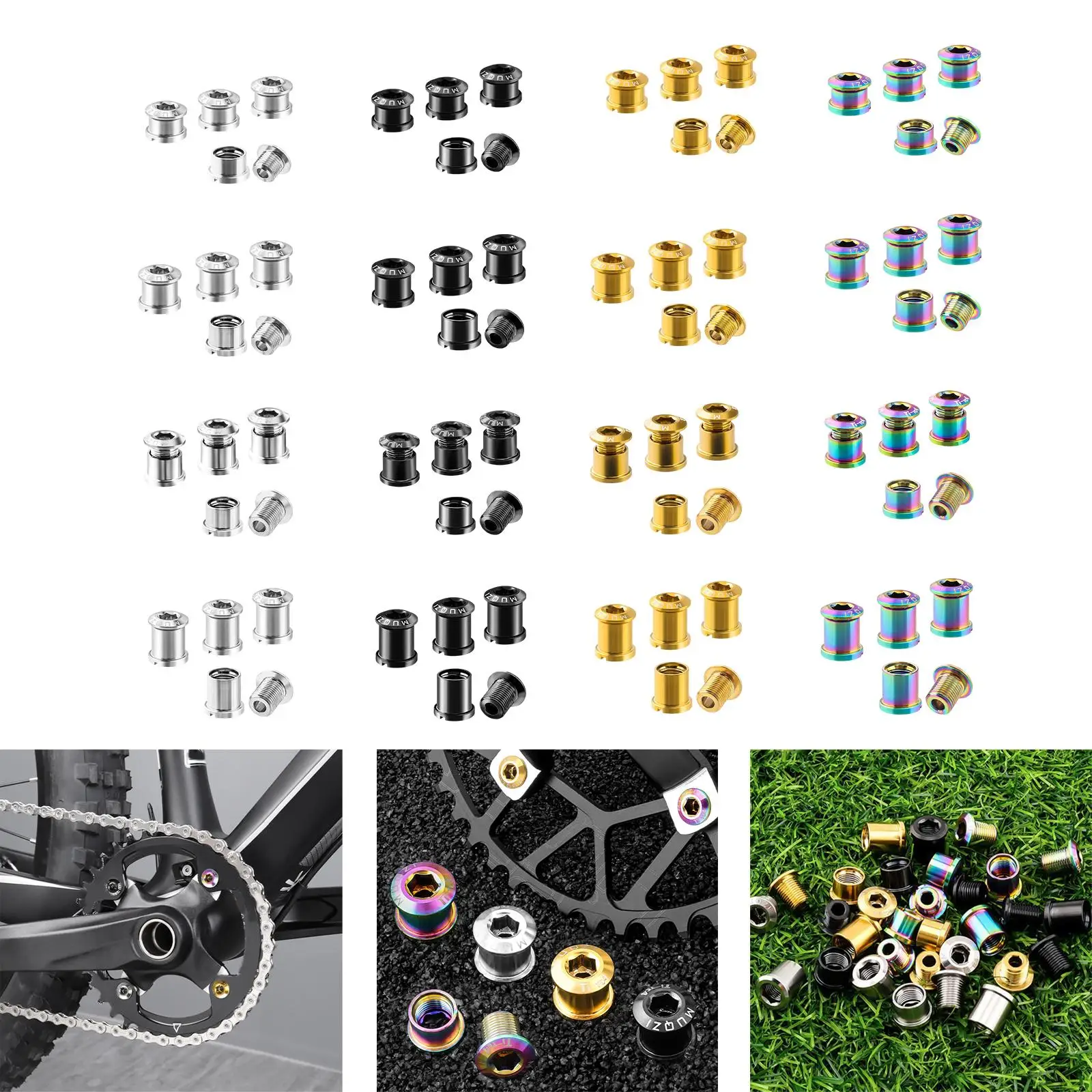 4x Bike Chainring Bolts Titanium Alloy Triple Screws for Crank Road