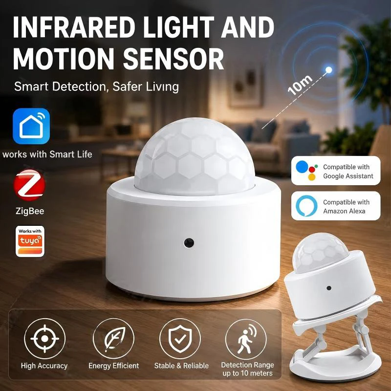 ZigBee 3.0 PIR-Bewegungssensor Drahtloser Smart-Home-Sicherheitsschutz-Alarm Kompatibel mit Alexa und Google Home Benötigt Gateway