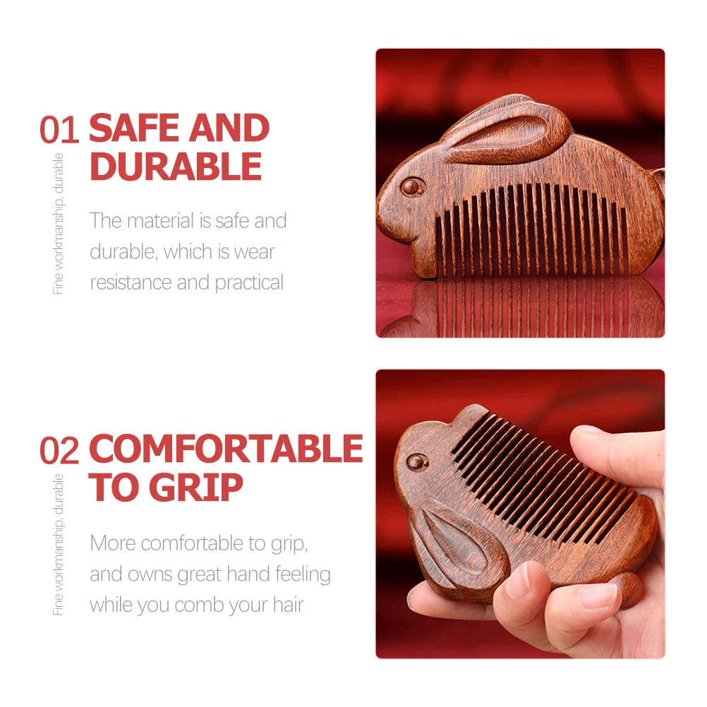 Rabbit Hair Comb Wooden Beard Comb For Men Chinese Zodiac Design Massage Multi-purpose Sandalwood Women Man Miss