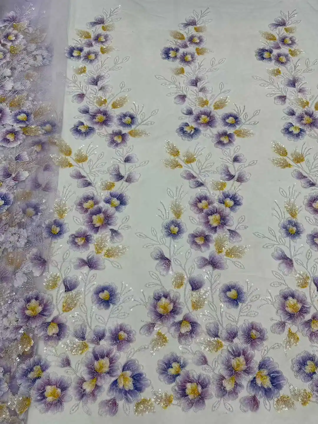 2026Wedding Dress Lace Fabric -Mixed colors Embroidered Tulle Soft Mesh Chiffon with Pearls for Evening Gown NN5918_R