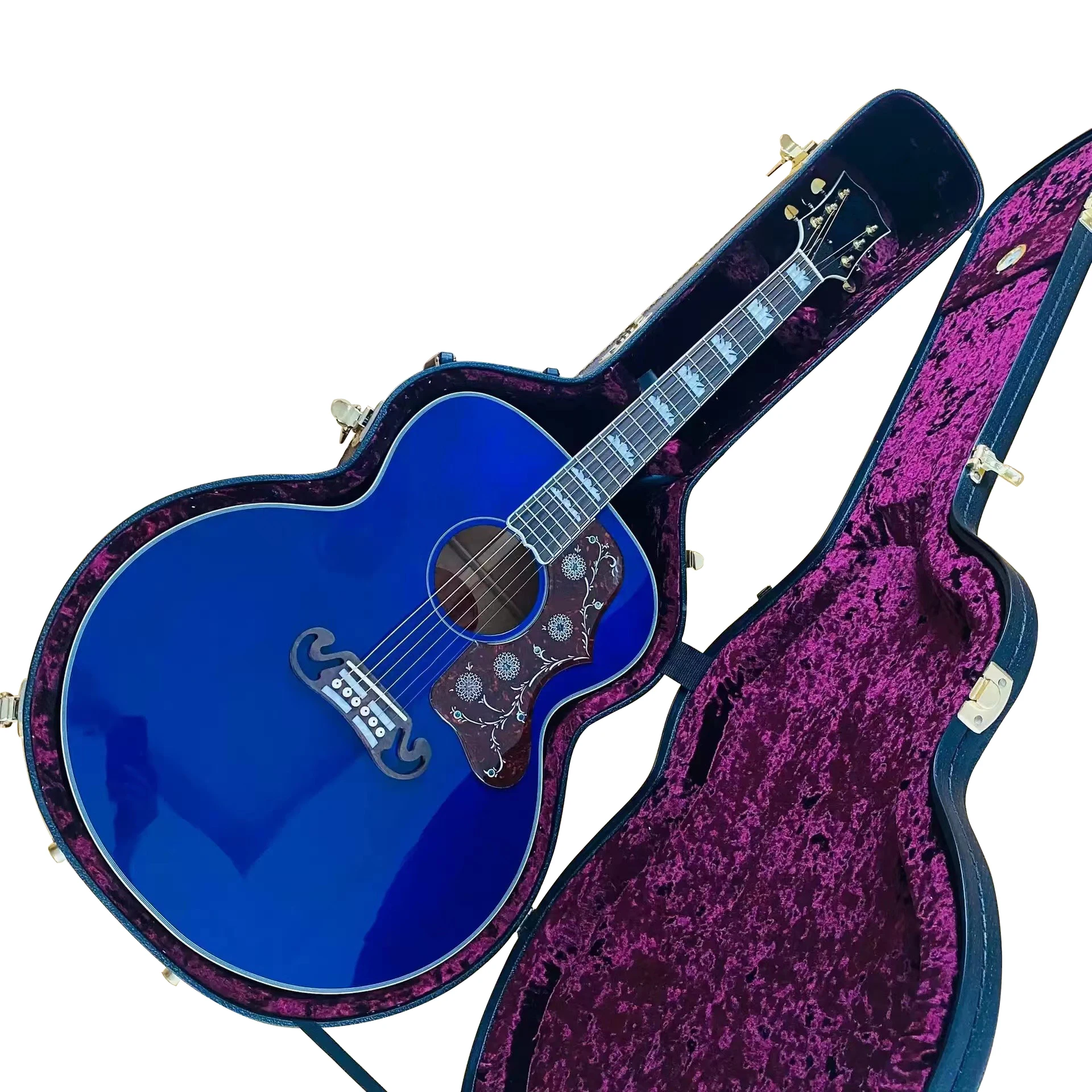 

43 inch solid wood J200 mold sky blue bright paint+hard box acoustic acoustic guitar