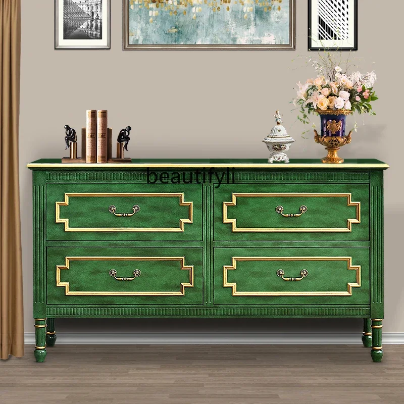 American Country Style Solid Wood Four-Drawer Cabinet Bedroom Storage TV Cabinet Living Room Entrance Decoration