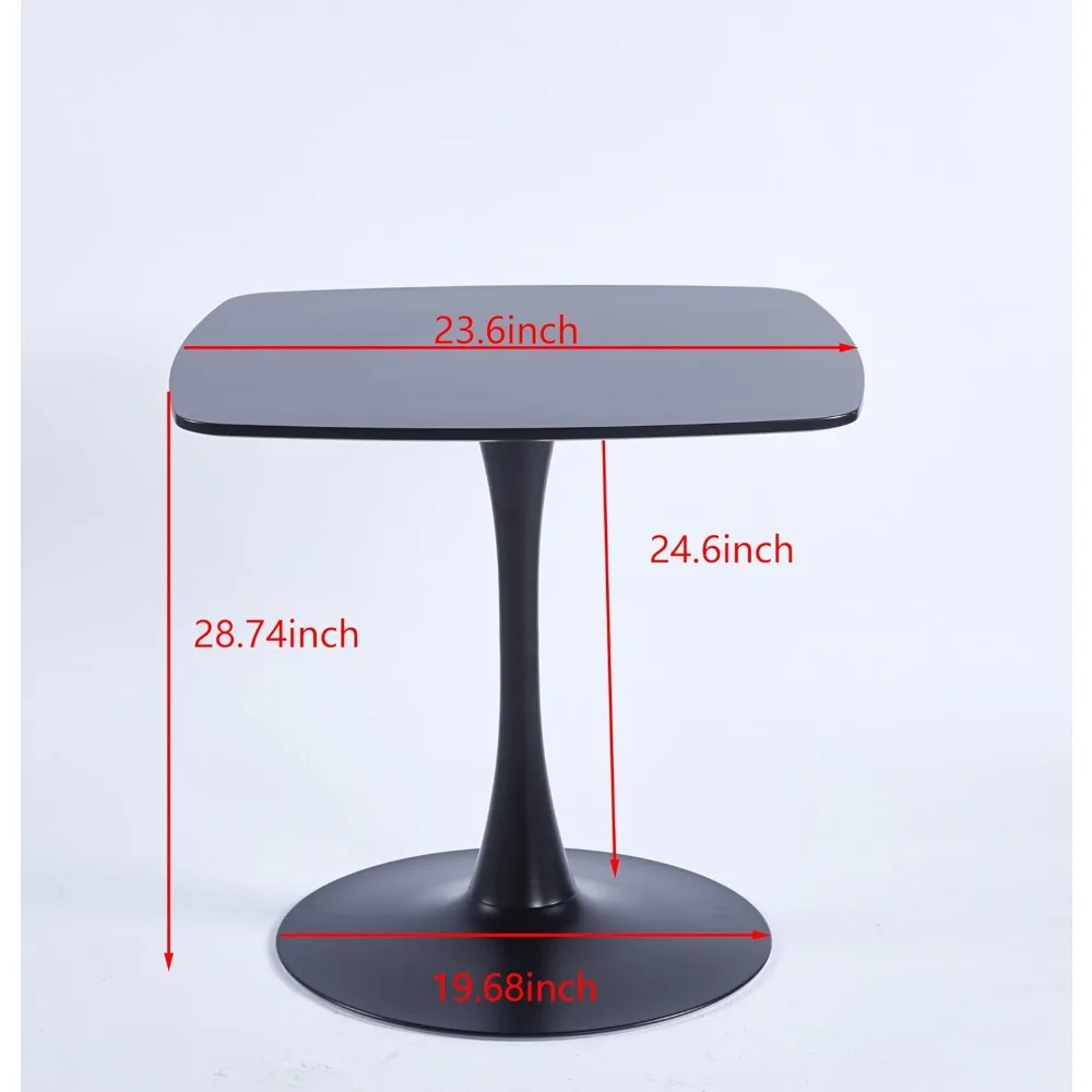 Black Square Tulip Table for 2 Person, 24" Small Dining Table with Metal Pedestal Base, Modern Kitchen Table for Small Space